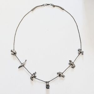 Vintage Navajo Liquid Sterling Silver Endangered Animals Fetish Charm Necklace